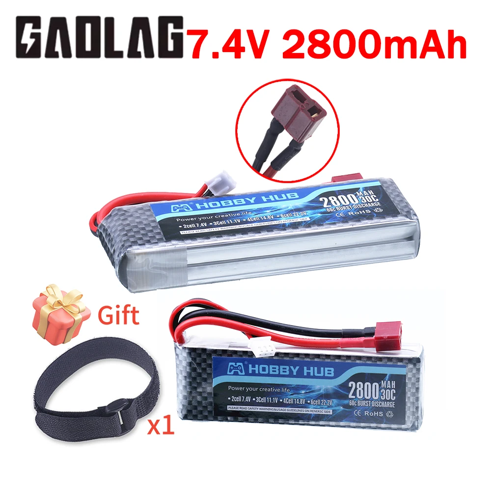 1/2/3/4/5PCS 30C 7.4V 2800mah Lipo Battery T Plug For RC Quadcopter FPV Drone Racing Car Boats Parts 2S 7.4V RC Cars Battery