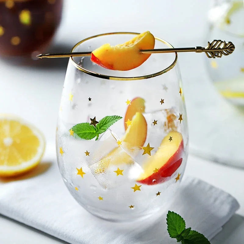 Glass Cup Egg-shaped Glass Water Cup Moon Star Snowflake Creative Ice Coffee Coke Cup Milk Juice Cup Transparent Mugs