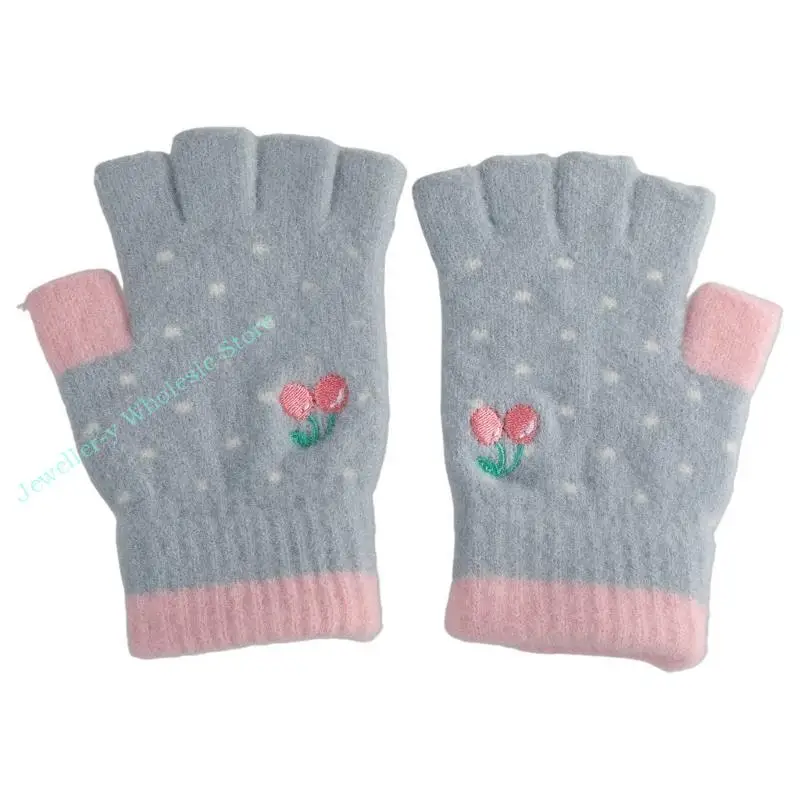 R7UF Winter Knitted Fingerless Gloves Warm Mittens Glove for Women Half Finger Mitten Winter Stretchy Knit Typing Gloves