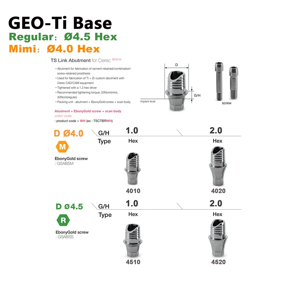 5 Pcs Pack Osstem GEO Tibase Abutment Accessory Grade 5 Titanium Digital Restoration Transfer Post Dental Clinic Supplies OEM