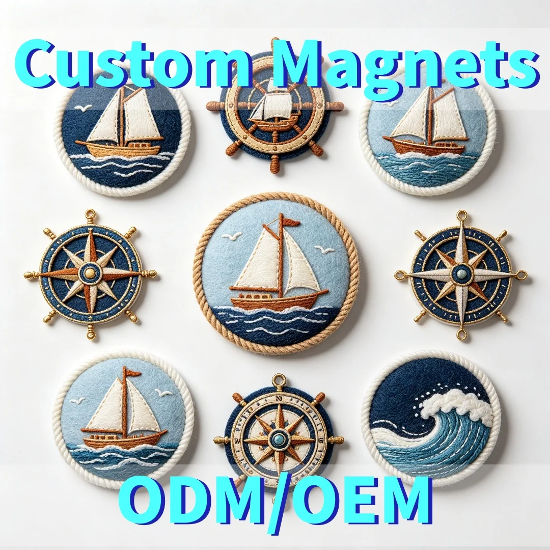 Custom Fridge Magnet Nautical Sailboat Compass Felt Refrigerator Magnet Ocean Sea Captain Kitchen Decor Gift