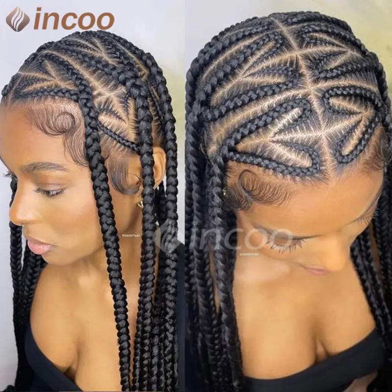 Synthetic Box Jumbo Braided Wigs 36" Heart Shaped Knotless Box Braids Wig Full Lace Braided Wigs Cornrow Braids Full Lace Wigs