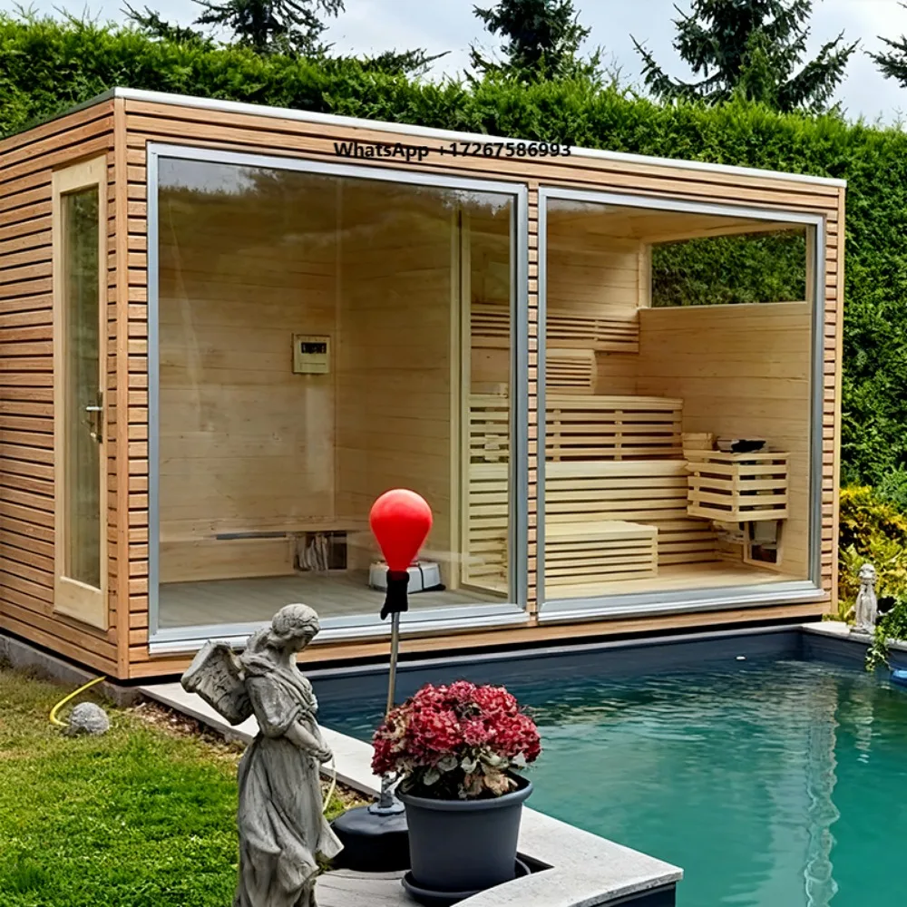 Factory Custom Large Capacity Traditional Wooden Steam Sauna Room for Many People to Use   Outdoor Sauna Cabin