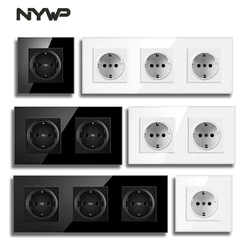 Nywp wall glass panel16A power socket plug has been grounded European standard Spain Russia socket 86mm*86mm