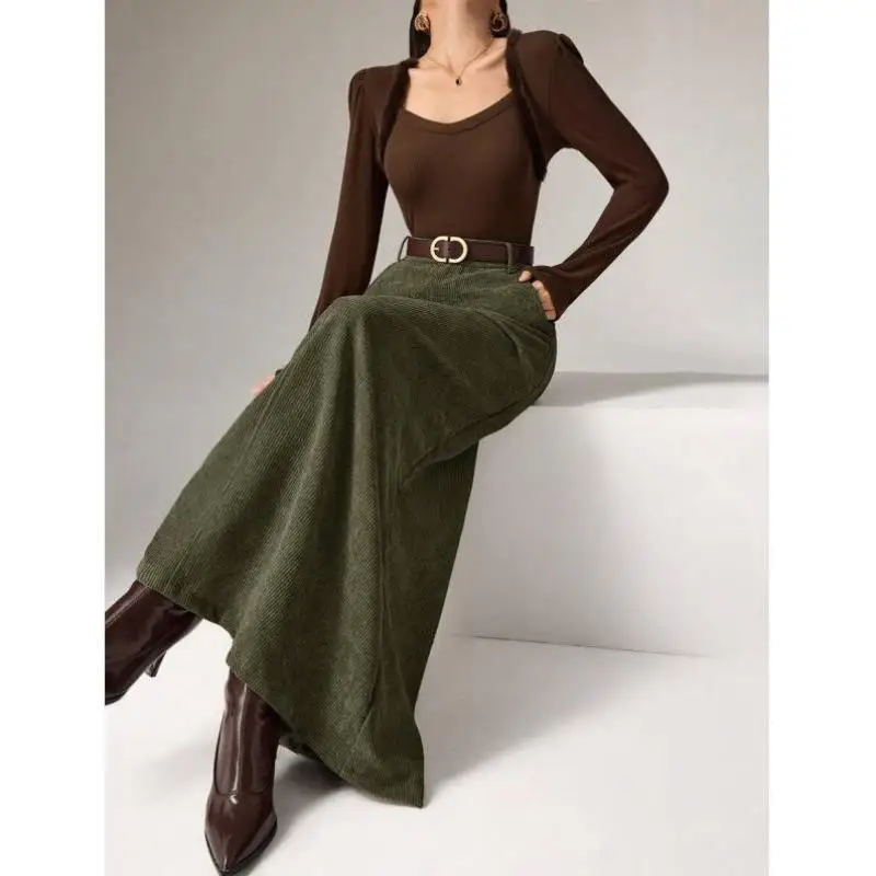 

Casual Long Skirt Autumn Winter Pure Color plus Size Ci Walk Vintage Sle Nine Points Pants Tee Acetate Fiber Micro Stretch