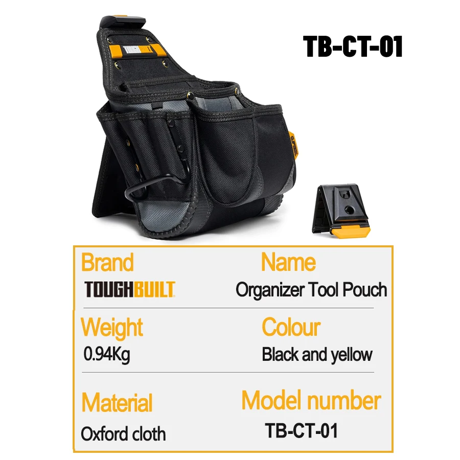 ToughBuilt TB-CT-01 Multi-Pocket Organizer Tool Pouch with ClipTech 23 Pockets and Loops Heavy Duty Belt Tool Pouch