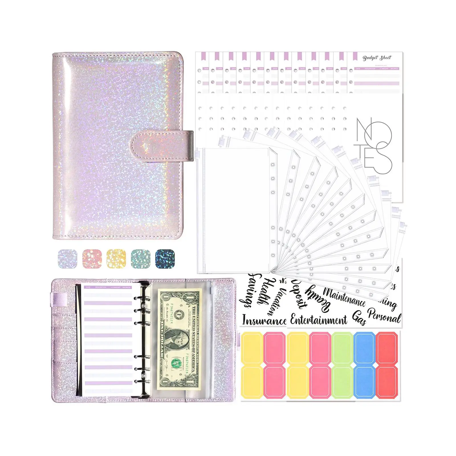A6 Budget Binder Planner PVC Transparent Pockets for Money Budget Saving