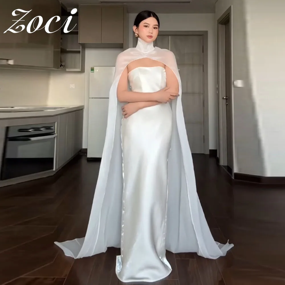 

Zoci Floor-Length Elegant Wedding Party Dresses with Shawl Simple Evening Gown for Women Customized