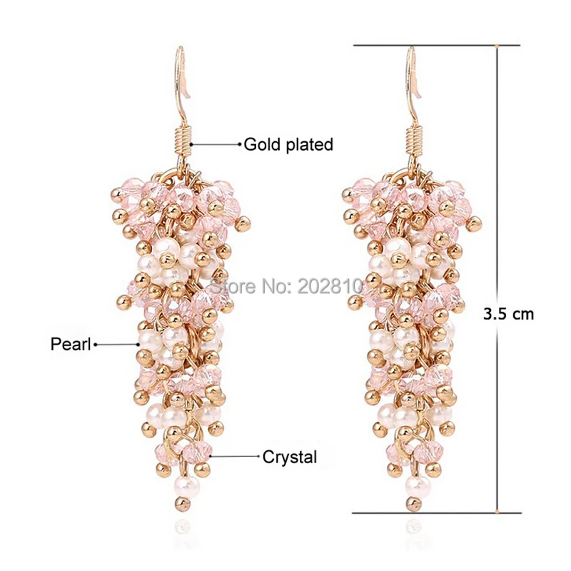 tiki по 1 грн все Girls Long Dangle Drop Cерьги женские Pink Crystal White Pearl Earrings For Women Wedding Fine Quality