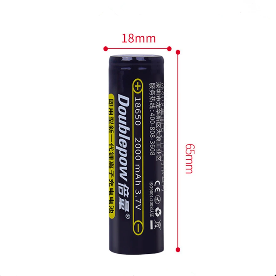 2pcs/lot New 18650 lithium ion rechargeable battery 3.7v 7400mWh 2000mAh 18650 flashlight rechargeable battery