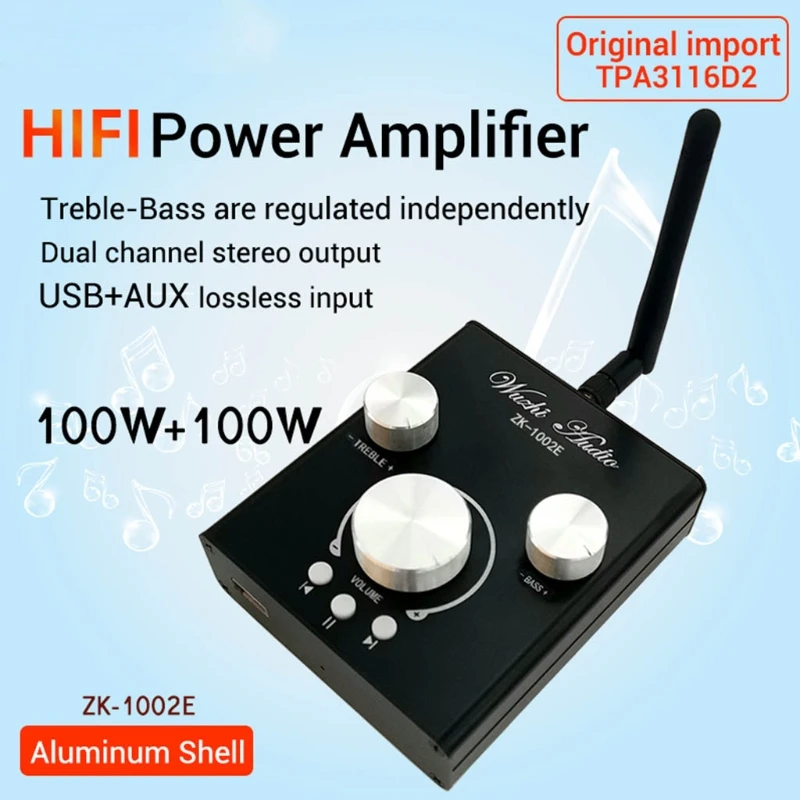 Digital Hifi Power Amplifier Board 100Wx2 Bluetooth-compatible 5.0 High Performance Home Speaker Module USB AUX Input