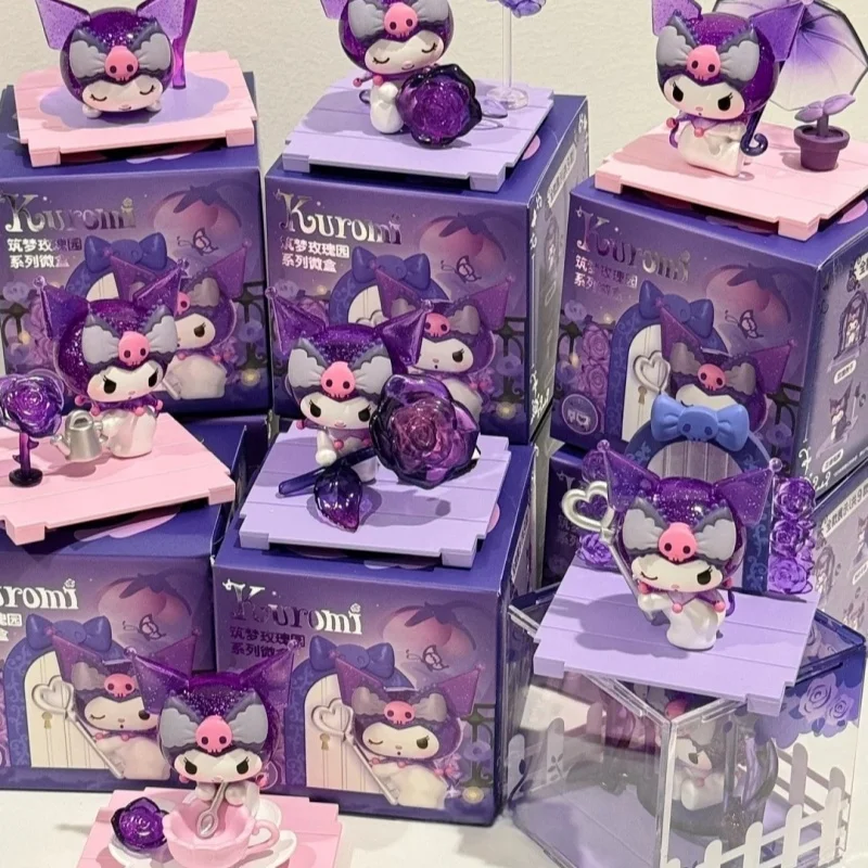 정품 Kuromi 드림 로즈 가든 블라인드 박스 Kawaii Kuromi 애니메이션 주변기기 데스크탑 장식 장식 모델 깜짝 선물