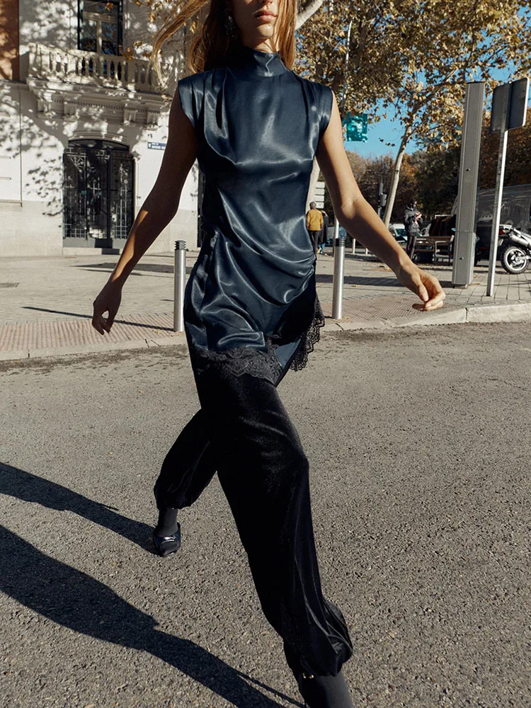 Ele Silk Satin Lace  Dr Winter New Arrival Women's Faion Patchwork Design Classy Ele Sle Ladies' Gown