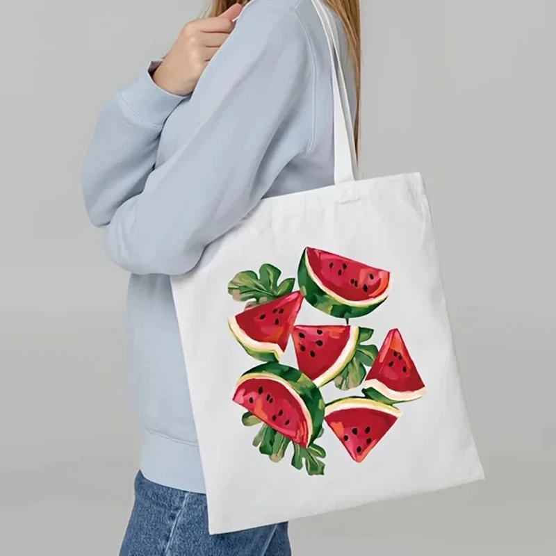 

Watermelon Watercolor Canvas Bag Women's Casual Tote Bag Reusable Eco-Friendly Shopping Bag for School Daily Use Travel Beach