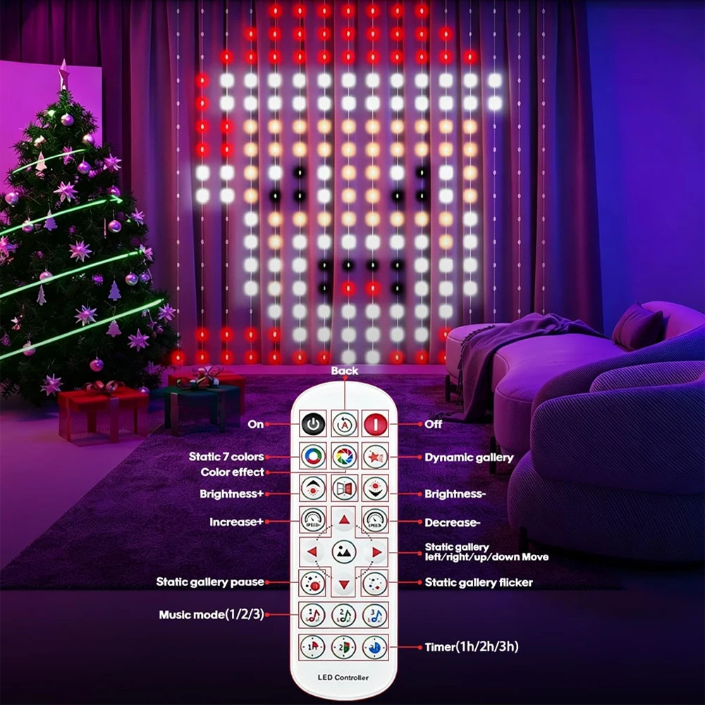 1/2PCS Smart LED Curtain Lights LED Fairy Lights App Control Music Sync DIY Pattern Waterproof for Indoor Outdoor Party Decor