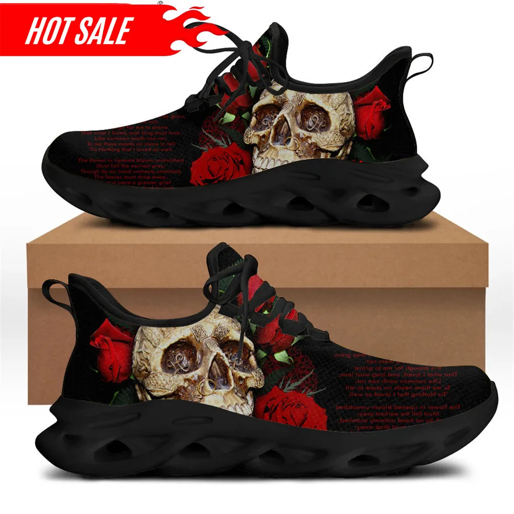 Women Sneakers Gothic Skull Rose Printing Flats Shoes Classic Quick Dry Summer/Autumn Ladies Comfort Casual Footwear