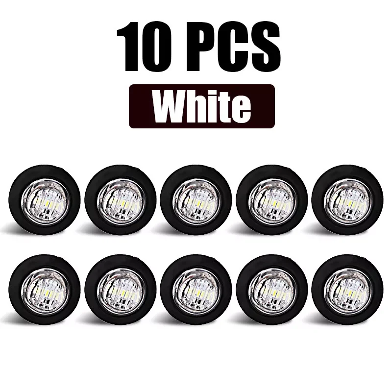 10x White Side Mini Round LED Marker Light Side Sign LED White Lights For Truck Trailer Boat Tractor Caravan RV Signal Lamp