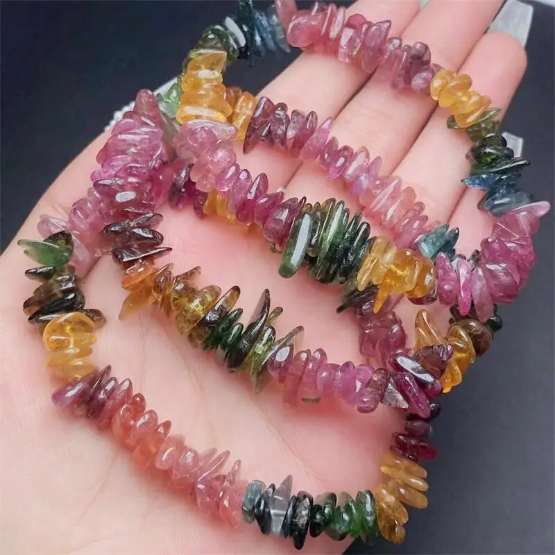 Natural Tourmaline Gravel Stone Bracelet Women Men Handmade Stretch Rope Bracelet Luxury Jewelry Energy Healing Gift 1PCS