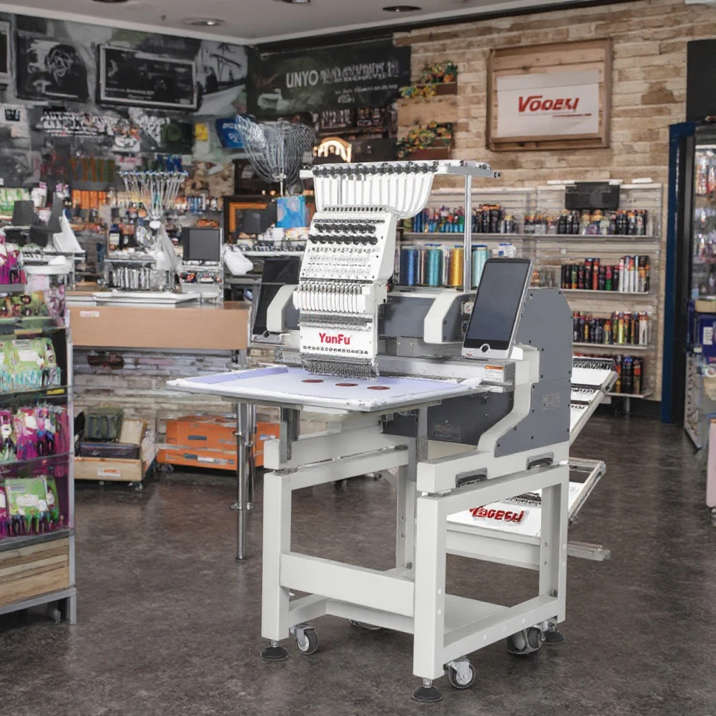 Factory Direct Sale  Single Head Automatic C Style Embroidery Machine Large 12/15 Needles Home Use Flat/Cap