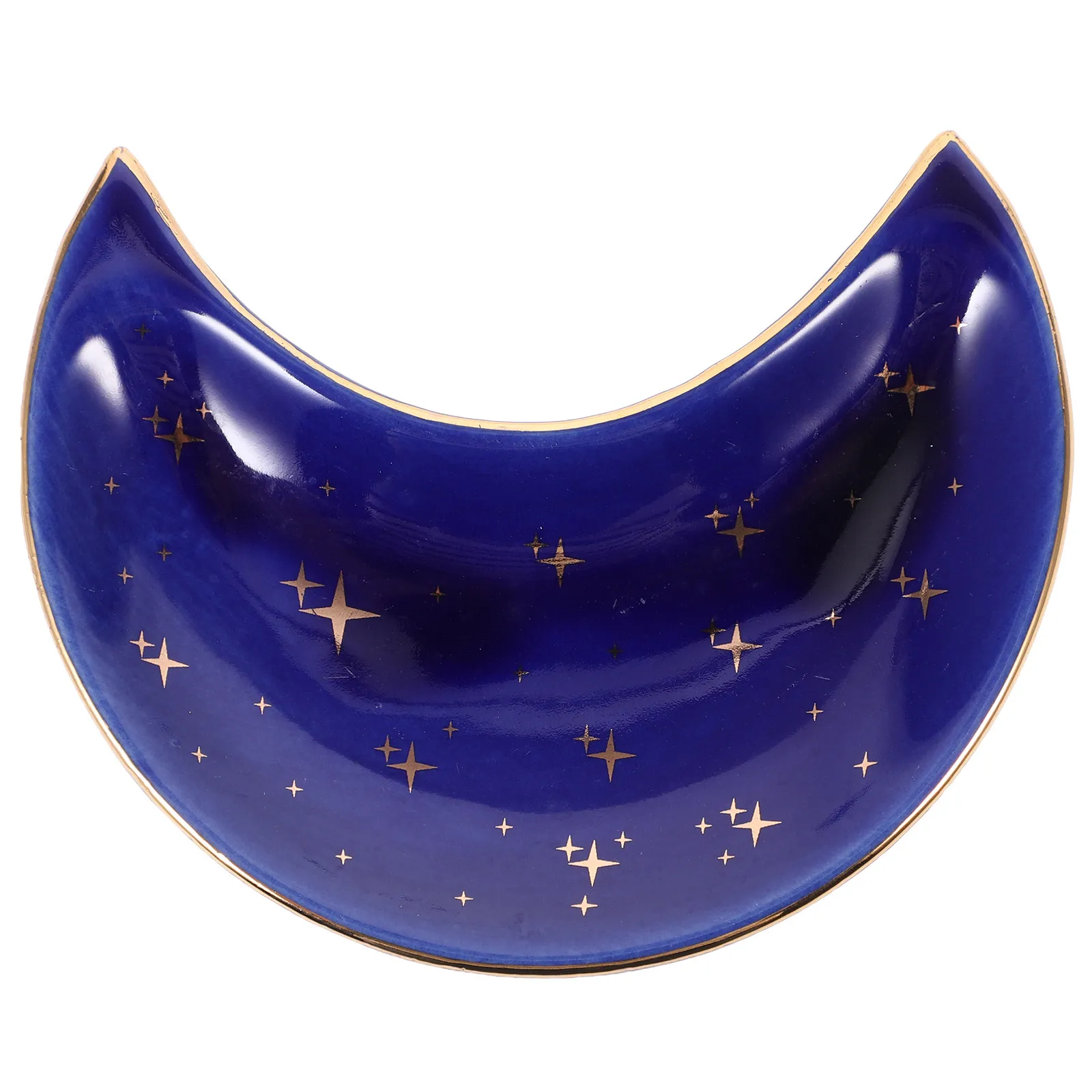 

1Pcs Ceramic Jewelry Tray Moon Shaped Blue Fine Bronzing Print Versatile Storage for Ring Bracelet Necklace Home Decor Desktop