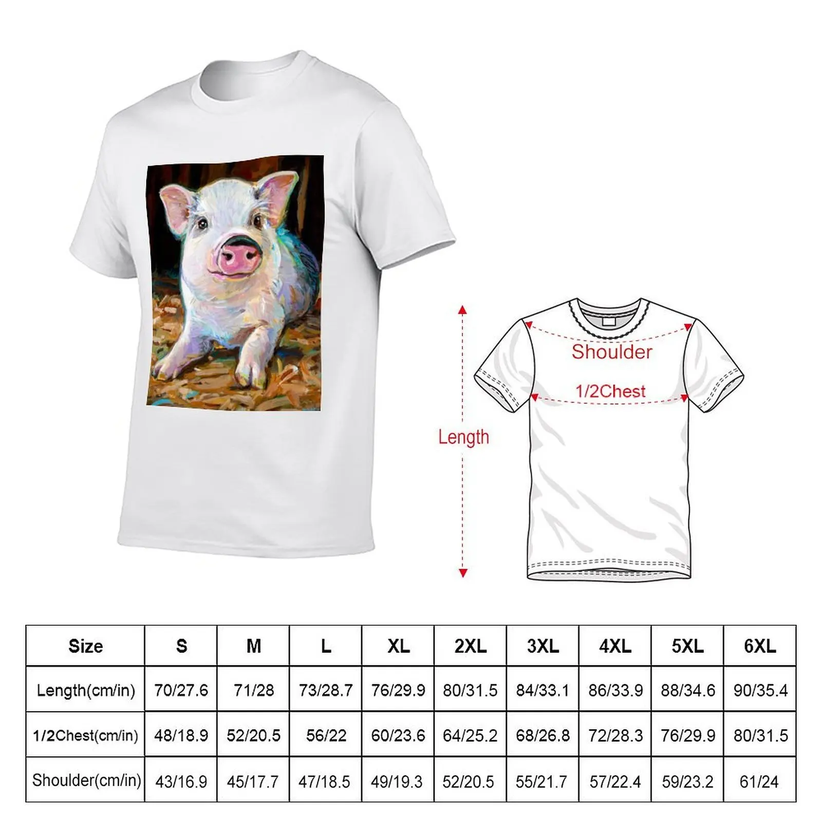 Cute Farm Pig in Barn Painting by Robert Phelps T-Shirt Big Size Loose Fit Tee Shirt