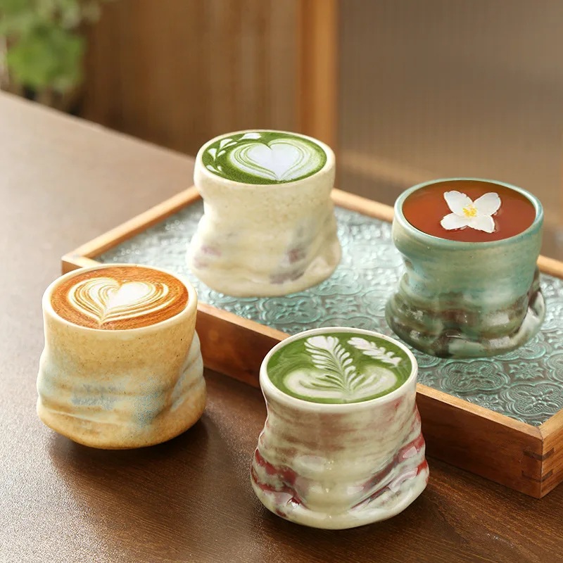 Rough Pottery Vintage Italian Espresso Cup Creative Handmade Pottery with Irregular Creases Ceramic Cup Coffee Cup Mugs