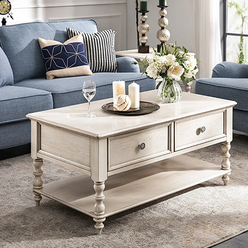 

Oak solid wood retro old American French Roman column double-sided drawer storage coffee table coffee table customization