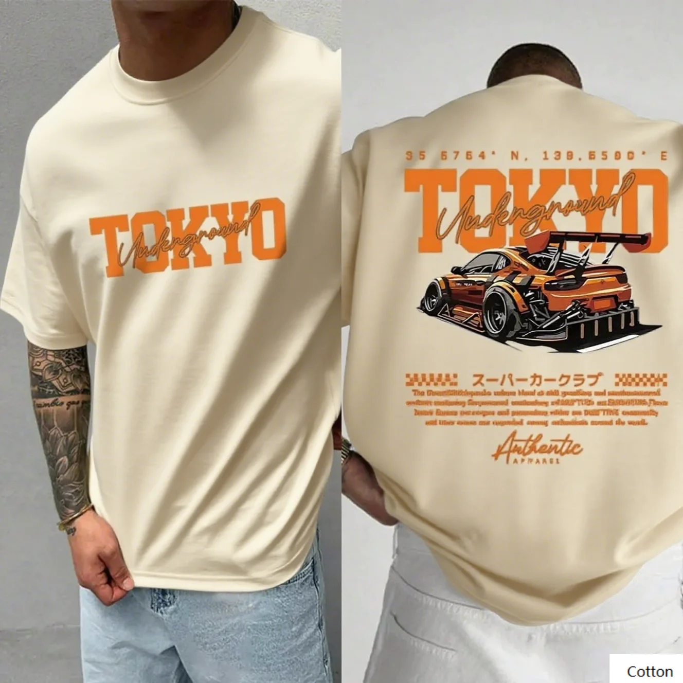 

Высококачественная хлопковая футболка с дизайном Tokyo и гоночного автомобиля, идеально подходящая для индивидуальной витрины, подключение к миром автомобилей Tokyo's Vibrant Car