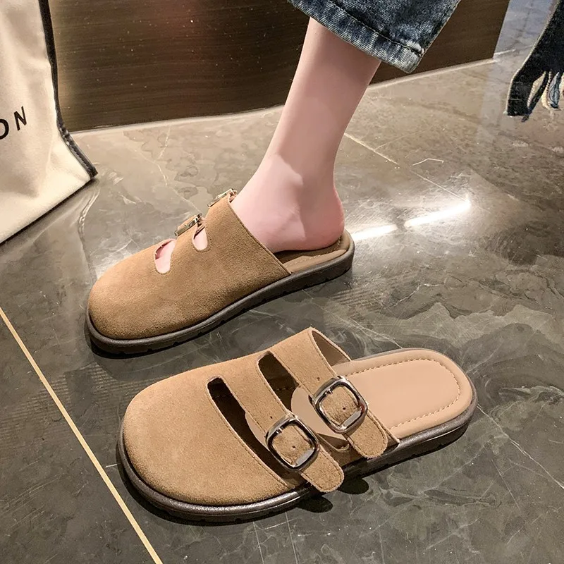 Ladies Shoes 2024 belt buckle Women's Slippers Fashion closed toe daily Women's Slippers women new slingbacks flat slippers