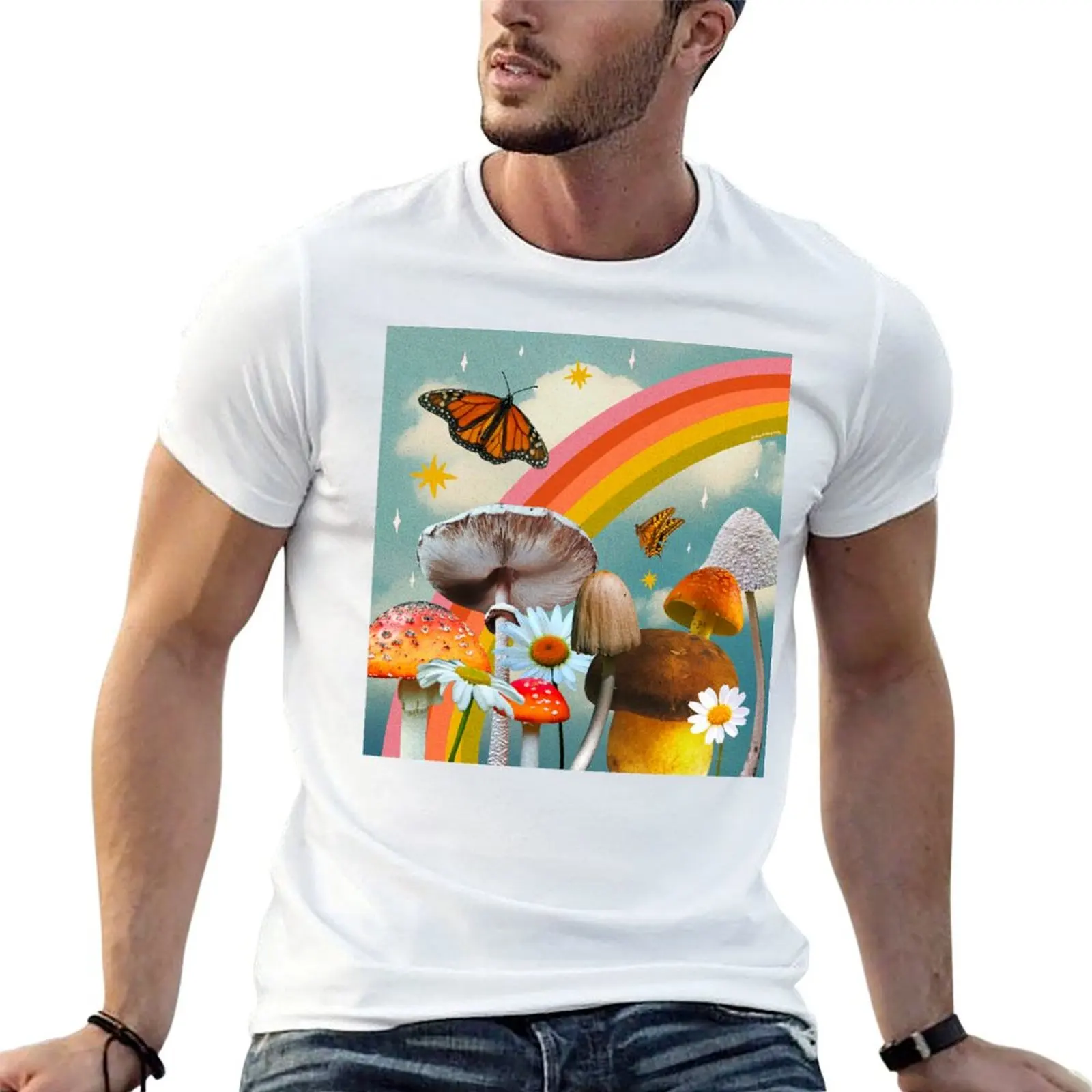 

man quality shirt cotton shirts Vintage t brand heavy Collage t Mushroom luxury high man T-Shirt