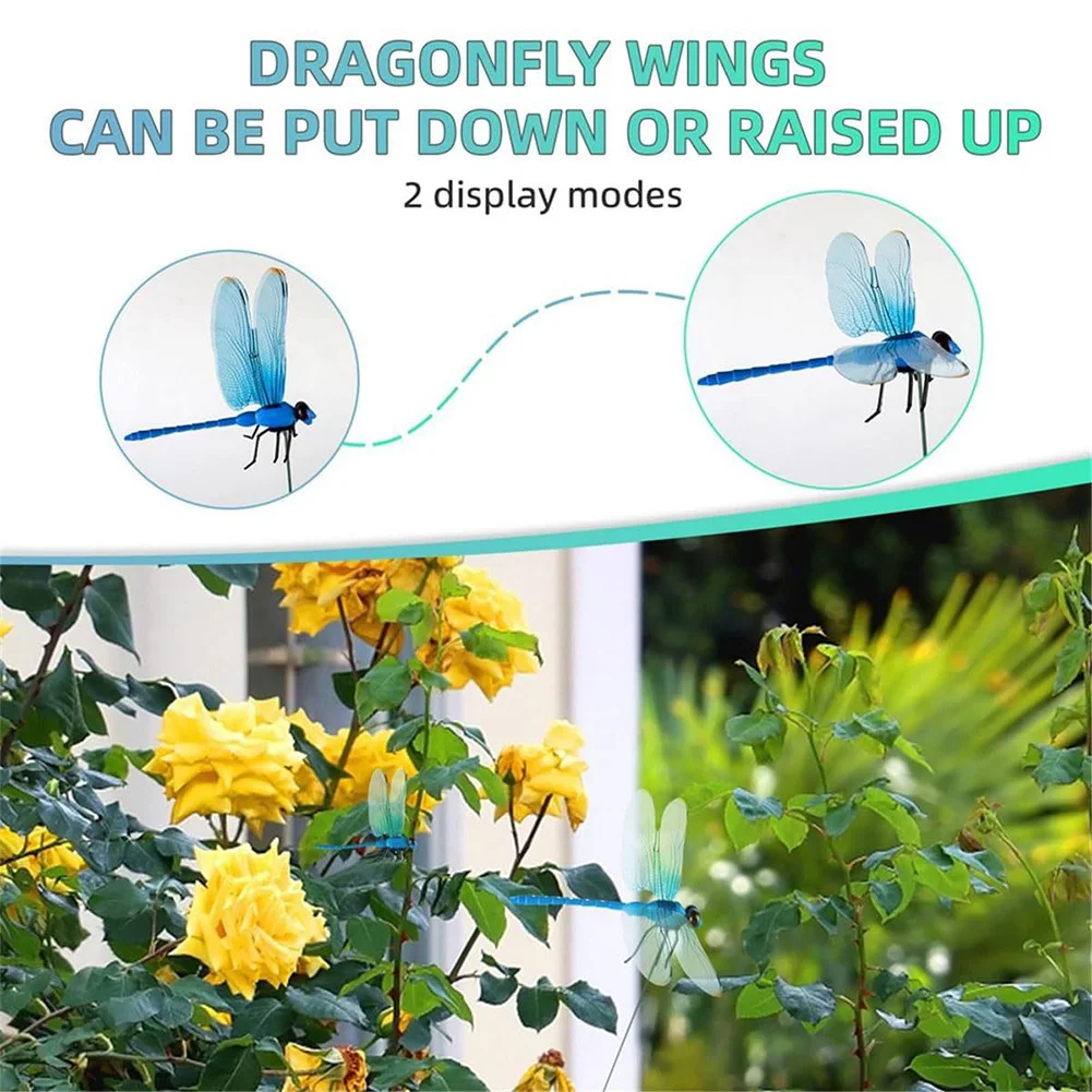 8Pcs Fake Dragonfly Rod Clip Lightweight Gardening Decoration Insect Clip Waterproof 3D Artificial Hat Clips for Home Decor