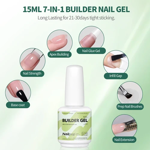Imagen 2 del producto Nailpop 15/250ml Gel UV/LED acrílico líquido de extensión multifuncional de gran capacidad para herramientas de extensión de uñas de diseño DIY