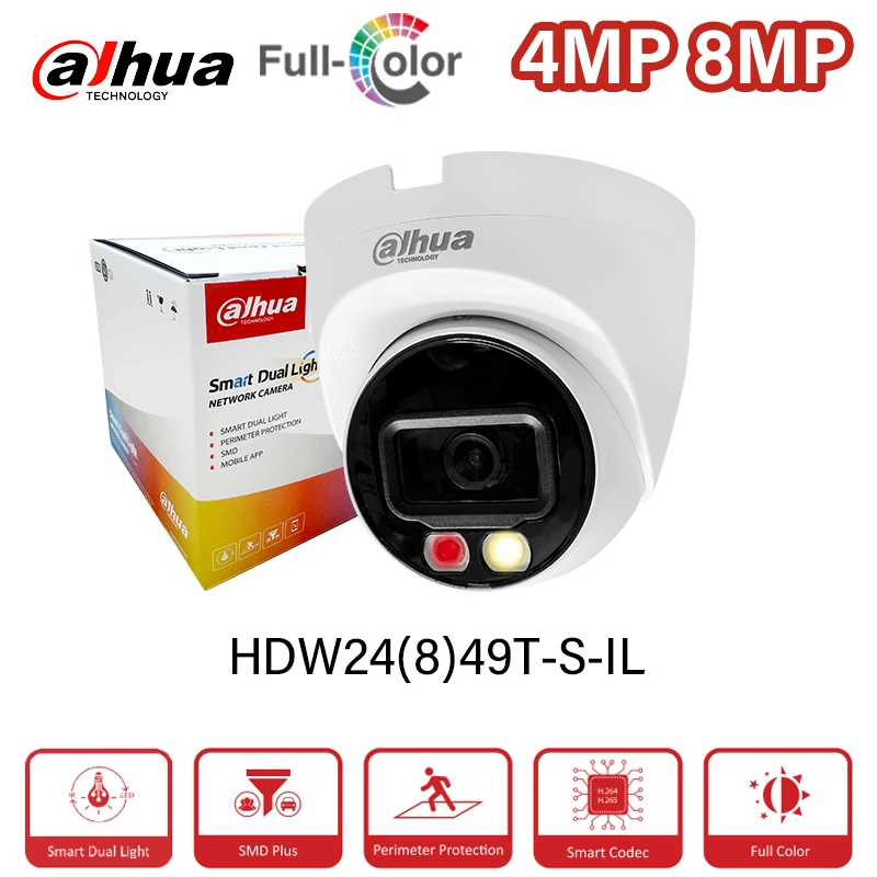 Dahua IPC-HDW2449T-S-IL HDW2849T-S-IL 4MP 8MP Smart Dual Light Camera WizSense Human & Vehicle Detection Full Color IP Camera