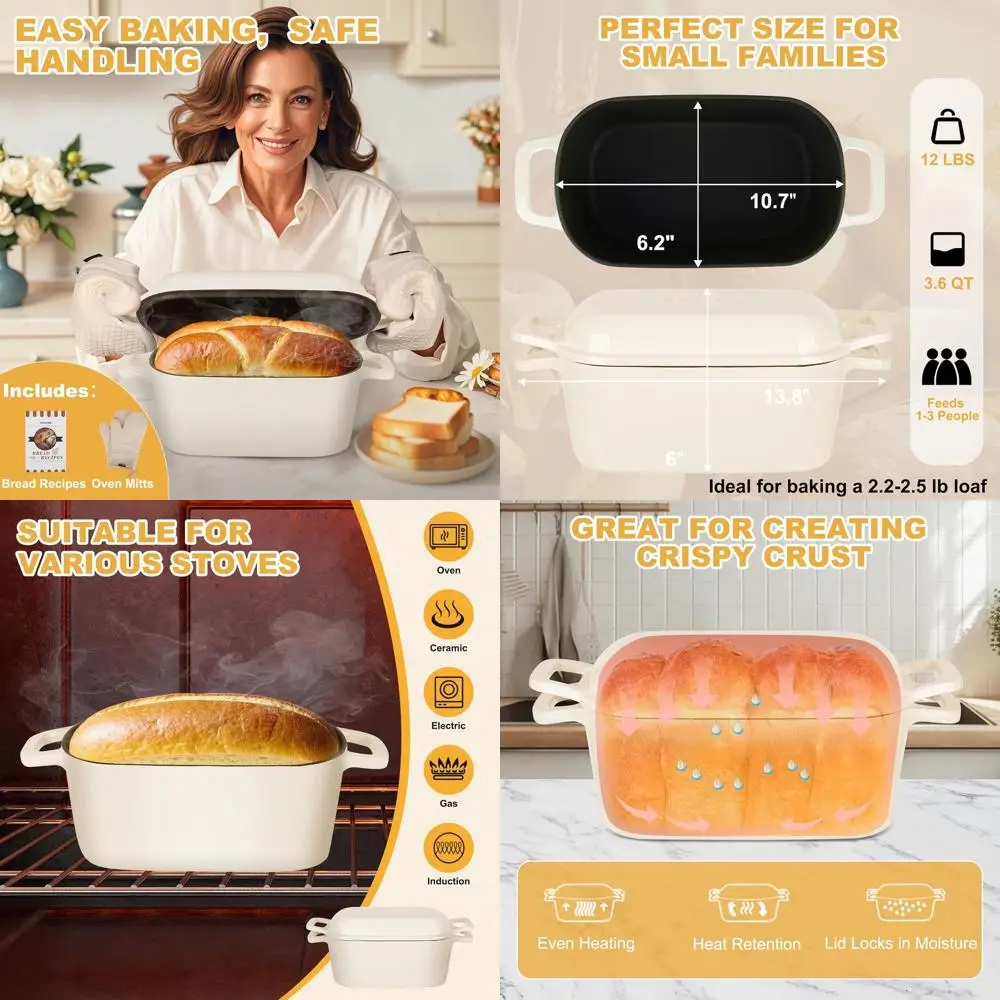 

Enameled Cast Iron Dutch Oven, 3.6 Quart, Perfect for Sourdough Bread Baking