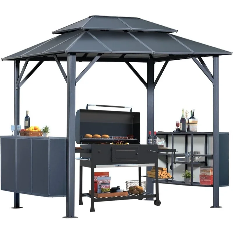 

Grill Gazebo 8 x 6 FT Permanent Outdoor Aluminum Patio Gazebo with Aluminum Composite Double Roof for Patio Lawn