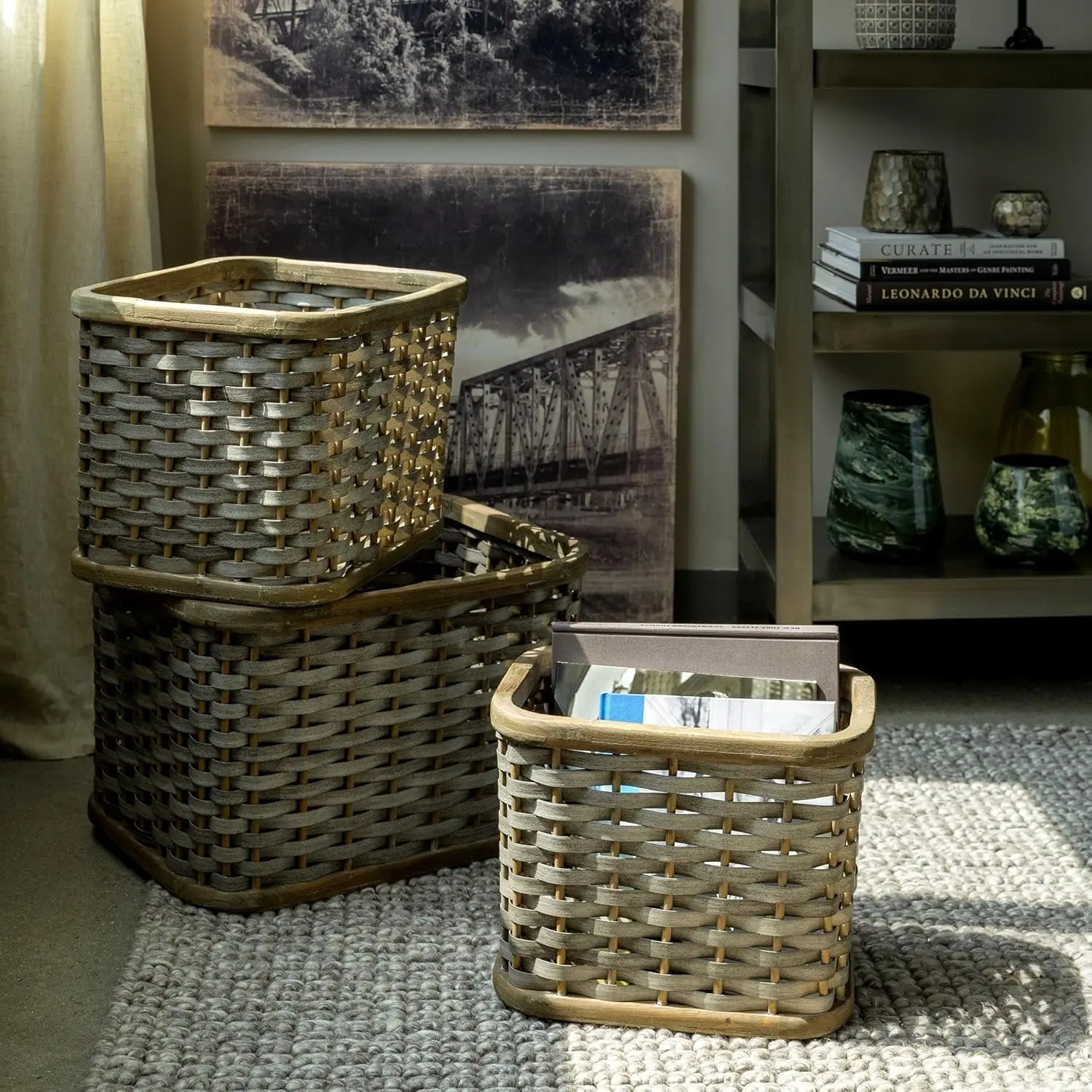 

Storage Basket Set of 3 Brown Wood