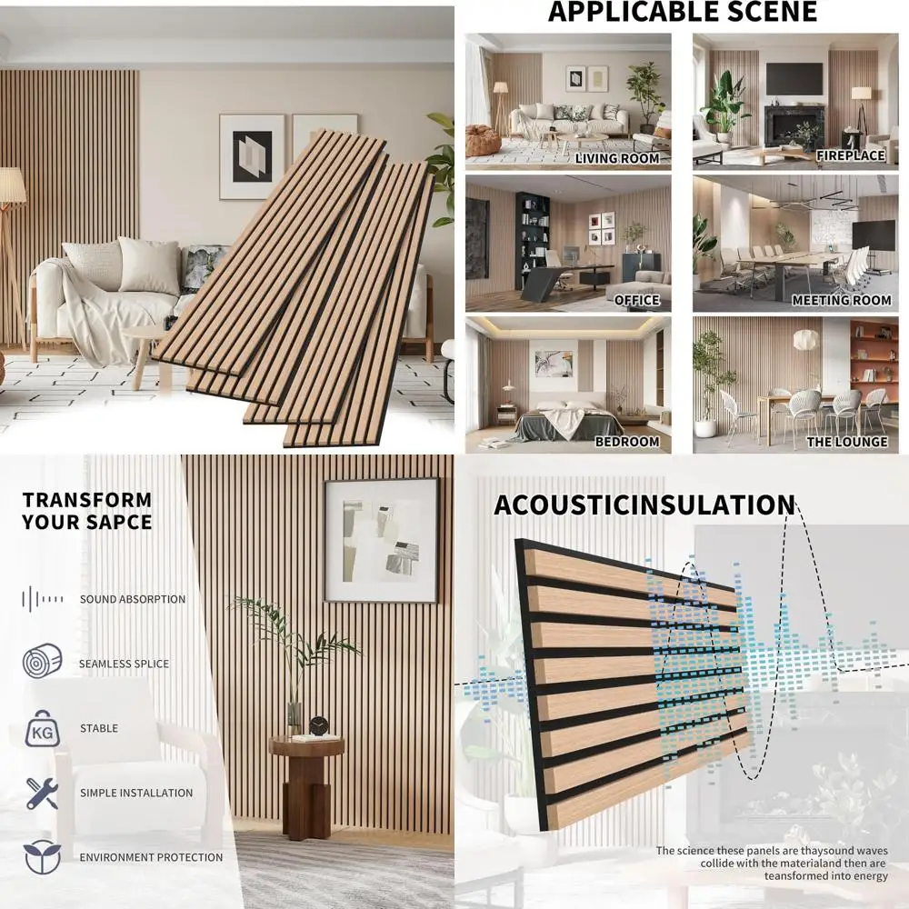 Set of 4 Decorative Acoustic Wood Slats for Walls and Ceilings, Interior Wall Decoration Panels