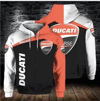 Sweat à capuche Ducati zippé pour les passionnés de sports de plein air, nouvelle collection 2025, mode homme et femme, demi-zip avec poche, printemps et automne
