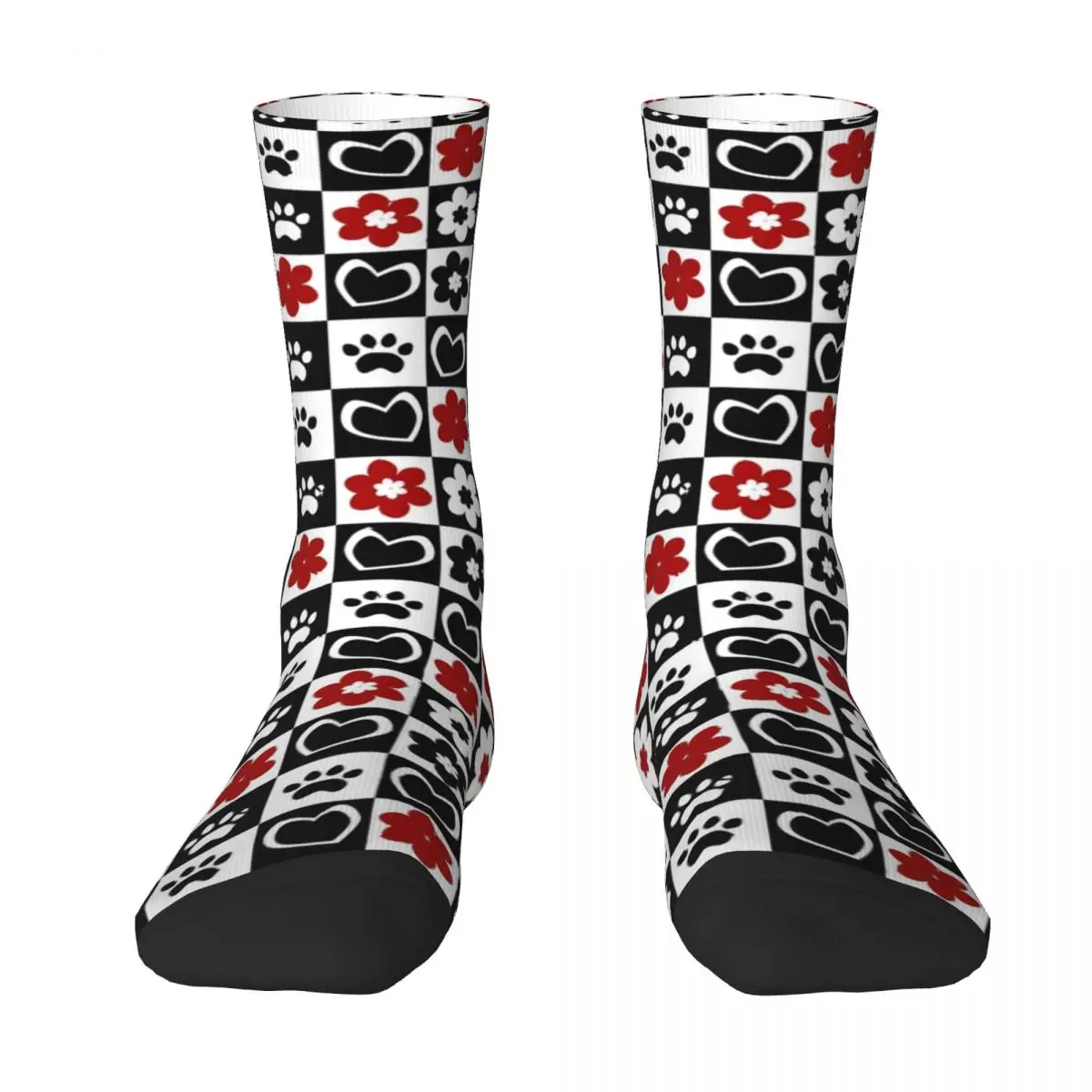 Chessboard Pattern Stockings Flowers Hearts Cat Footprint Graphic Elegant Socks Autumn Non Slip Socks Men Warm Soft Socks