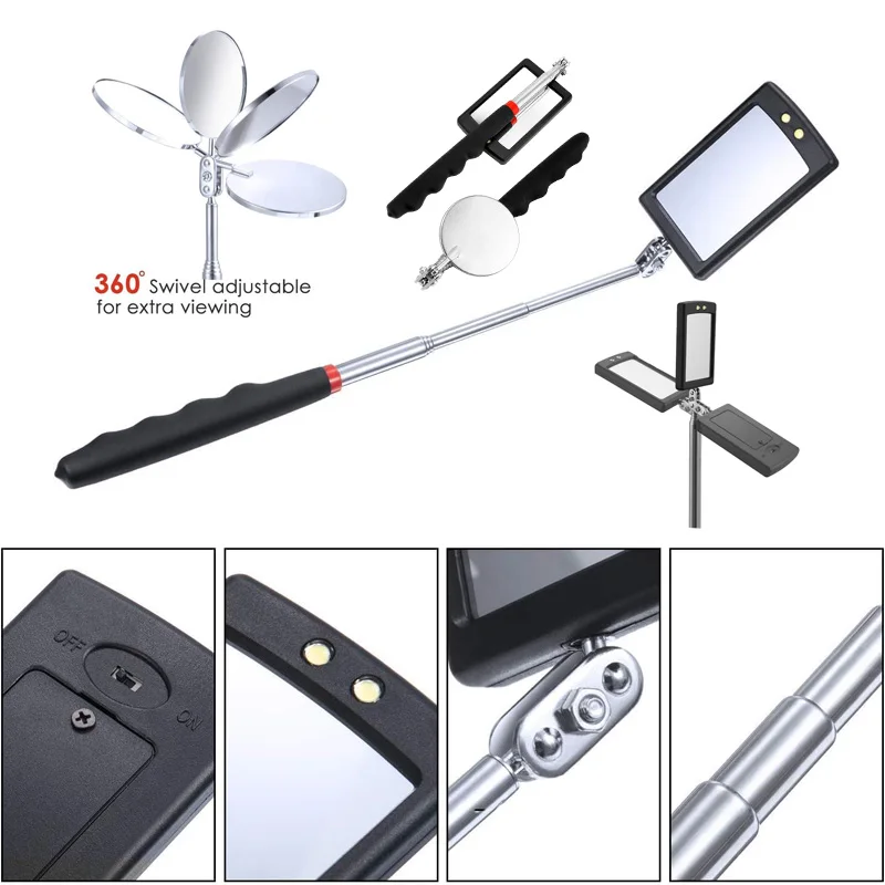 Telescopic Magnetic Pickup Tool Portable Extendable Magnet Wand With Inspection Mirror 360° Rotation for Car Maintenance 1-5pcs