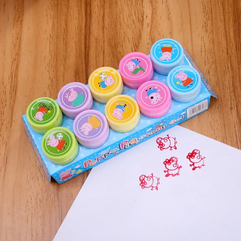 Peppa Pig Cute Boys Girls Stamp Set Stamps 10 Pieces/Set Original Children\'s Anime Cartoon Toys Plastic Eraser Gifts for Kids