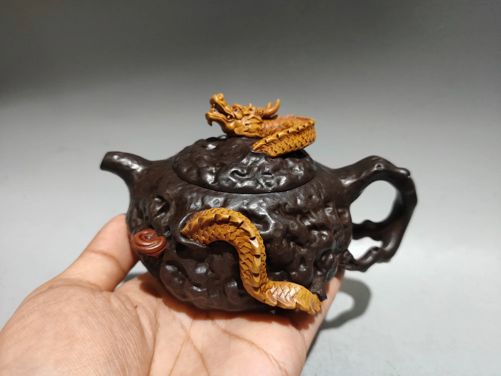 Purple Clay Teapot Raw ore dragon blood sand Engraved Water Flat Pot Teapot Flagon  Tea Ceremony Sample Tea