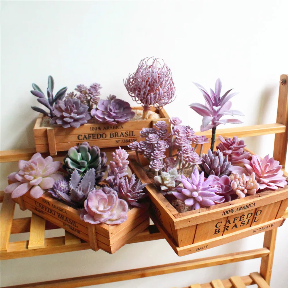 39Styles Purple Flocking Artificial Succulents Plants Home Garden Decoration DIY Plants Wall Flower Arrangement Fake Plants