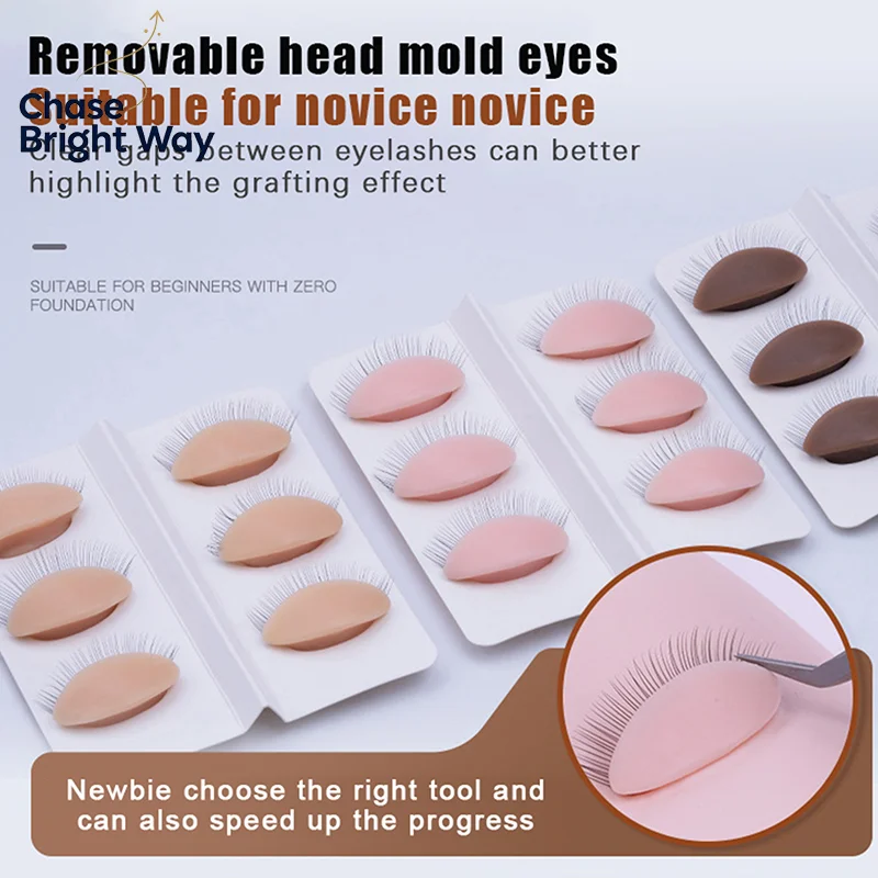 3Pairs/Set Replacement False Eyelash Extension Practice Head Model Silicone Removable Eyelids Tattoo Training Eyes Mannequin