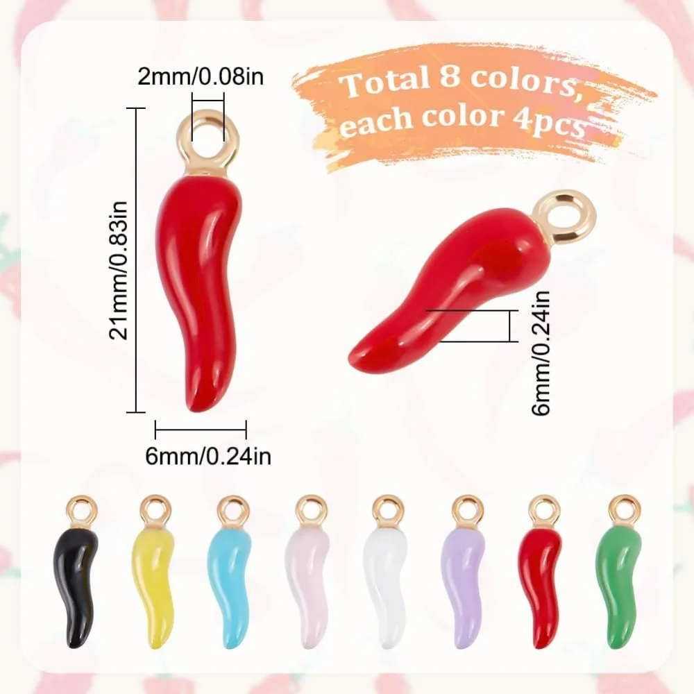 1 Box 32PCS Enamel Chili Pepper Charms Bulk Vegetable Charms Mini Small Cute Cinco De Mayo Mexican Fiesta Miniature making kit