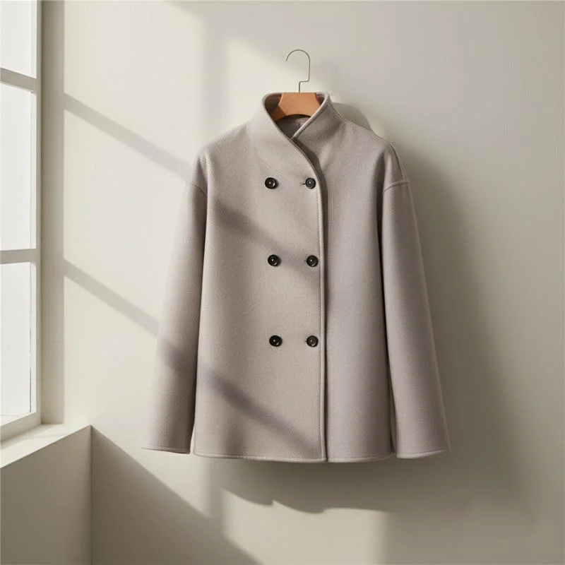 

Chic Women’s Woolen Short Coat With Warm Soft Fabric Stand Neck Design Suitable For Autumn Winter Daily Outfits Outerwear Style