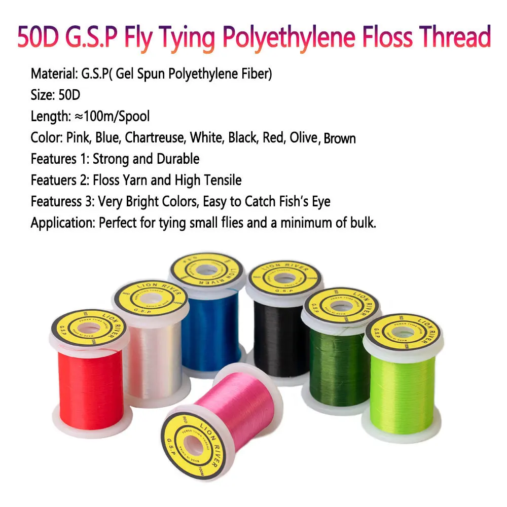 10D 20D 30D 50D 100D 75D 140D 200D GSP Fly Tying Polyethylene Floss Thread High Tensile Tying Line for Dry Wet Pike Streamer Fly