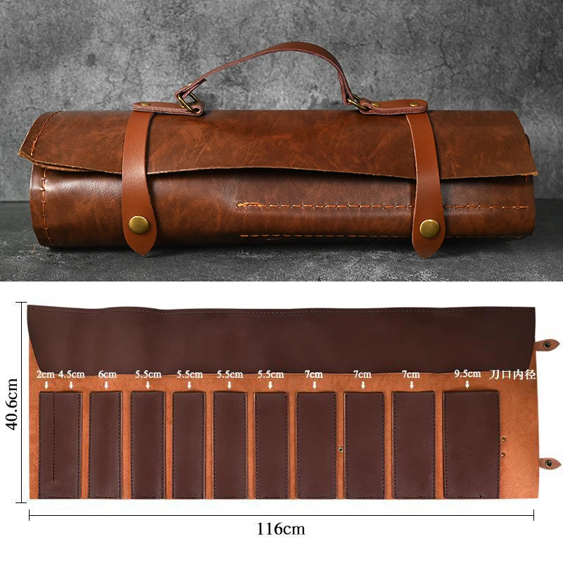 8 9 11 Slot Durable Knife Roll Bag PU Leather Chef Santoku Cleaver Japanese Carry Case Professional Travel Knives Storage Pocket