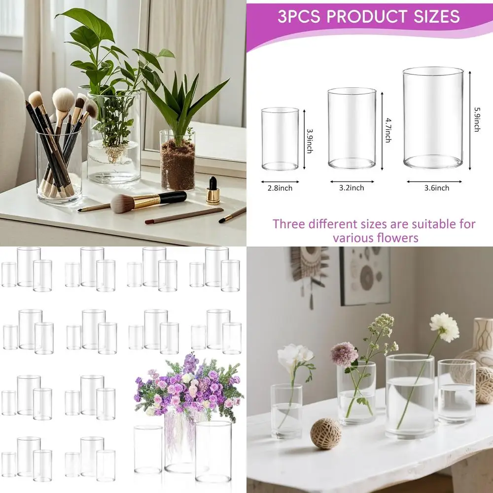 Set of 36 Clear Glass Cylinder Vases for Home Decor, Centerpieces, and Weddings - 4.4.7, 6 Inches Tall