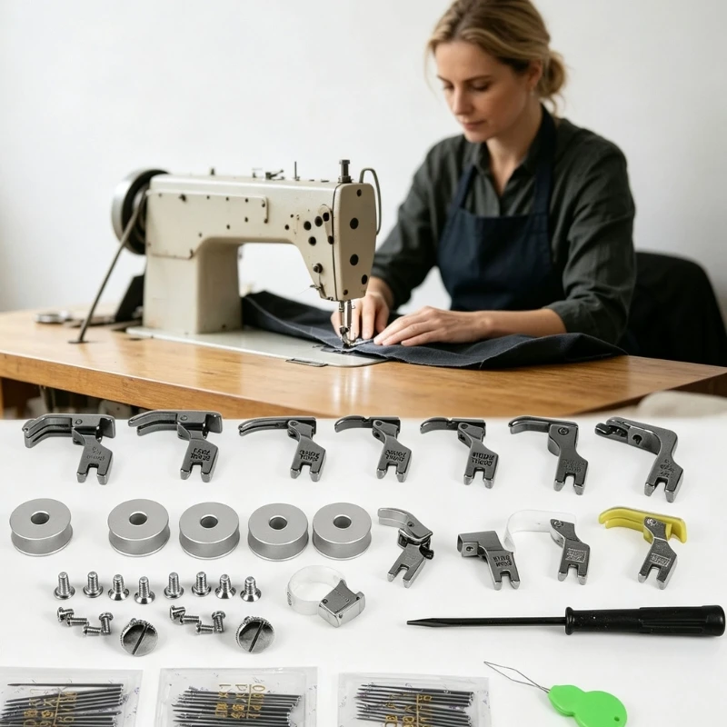 Industrial Sewing Machine Presser Foot Set with 17 Types, Assorted Feet and Related Hardware for Hemming, Fabric Guiding, 87HA